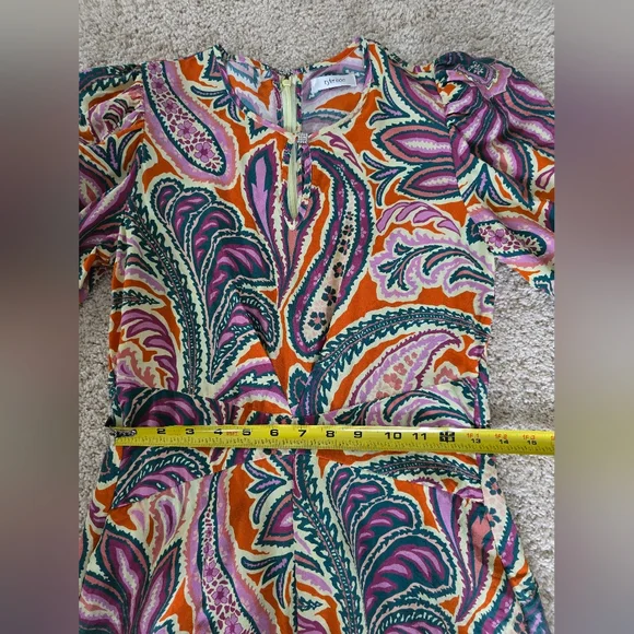 Tyler Boe Womens Dress Size Small Silk Purple And Orange Paisley Puff Sleeves - Picture 13 of 16